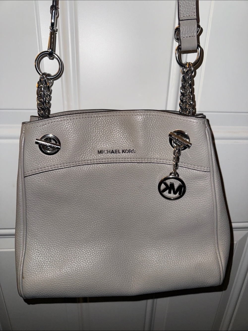 Michael Kors Pebbled Leather Shoulder Bag in Light Gray